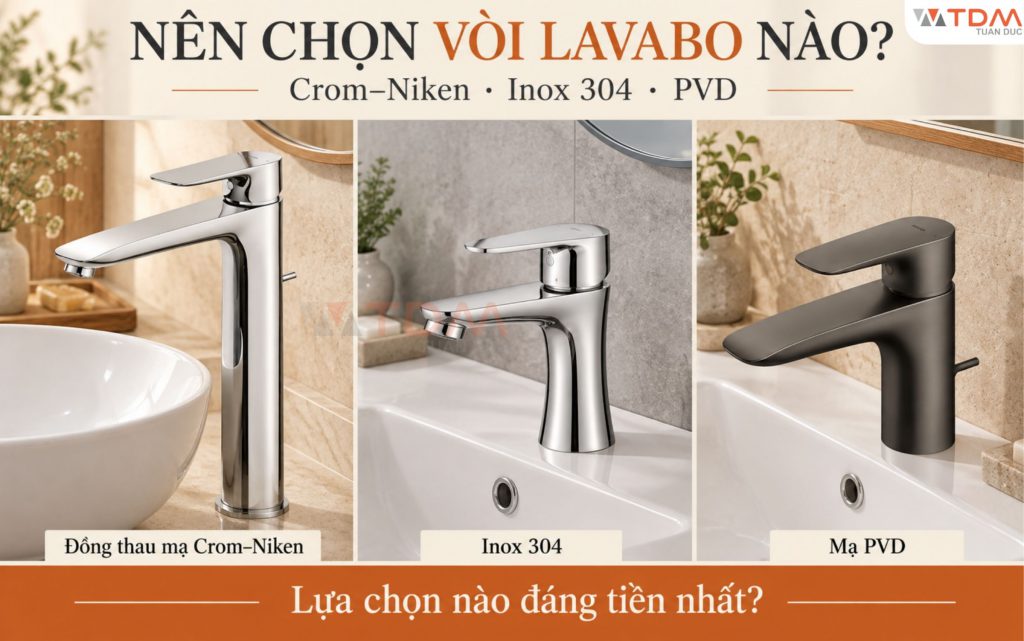 Nên chọn vòi Lavabo đồng thau mạ Crom Niken - Inox 304 - hay Vòi mạ PVD