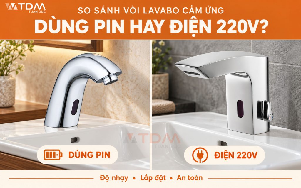 So sánh vòi Lavabo cảm ứng nên dùng Pin hay điện 220V