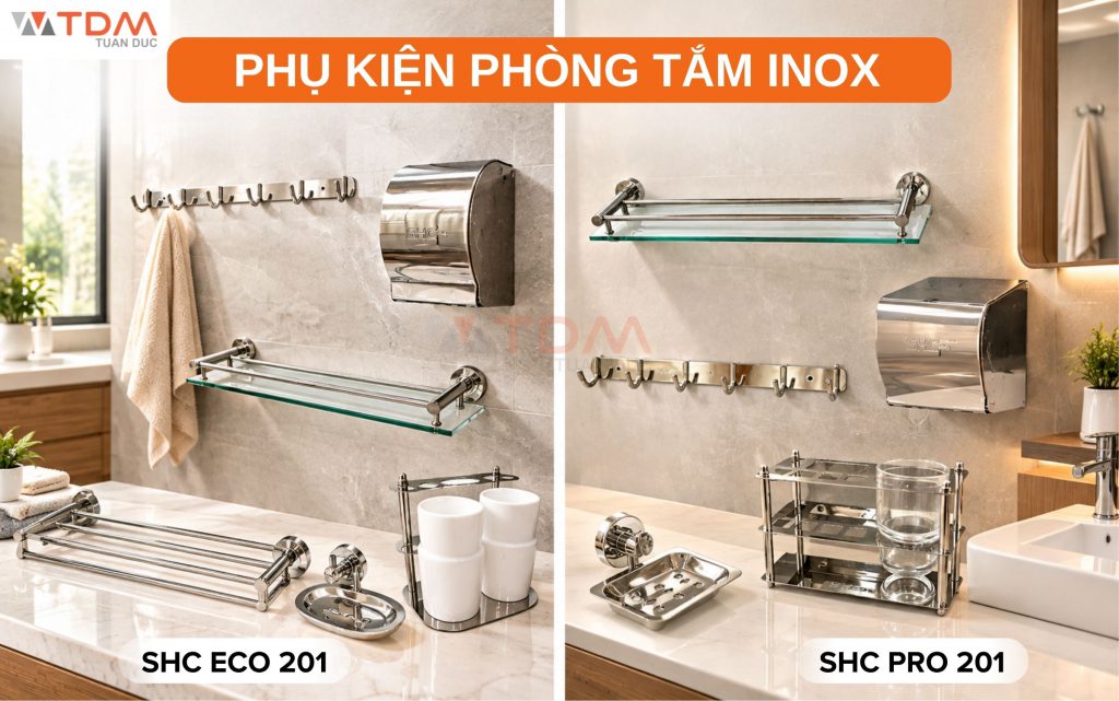 Phụ kiện phòng tắm Inox bền bỉ sáng bóng chống gỉ sét giá tốt
