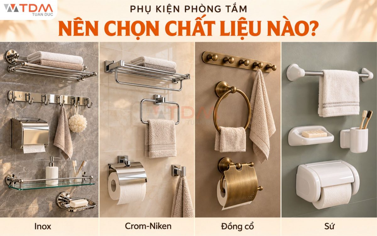 Phụ Kiện Phòng Tắm Inox, Đồng Mạ Crom-Niken, Đồng Cổ & Sứ: Nên Chọn Loại Nào?