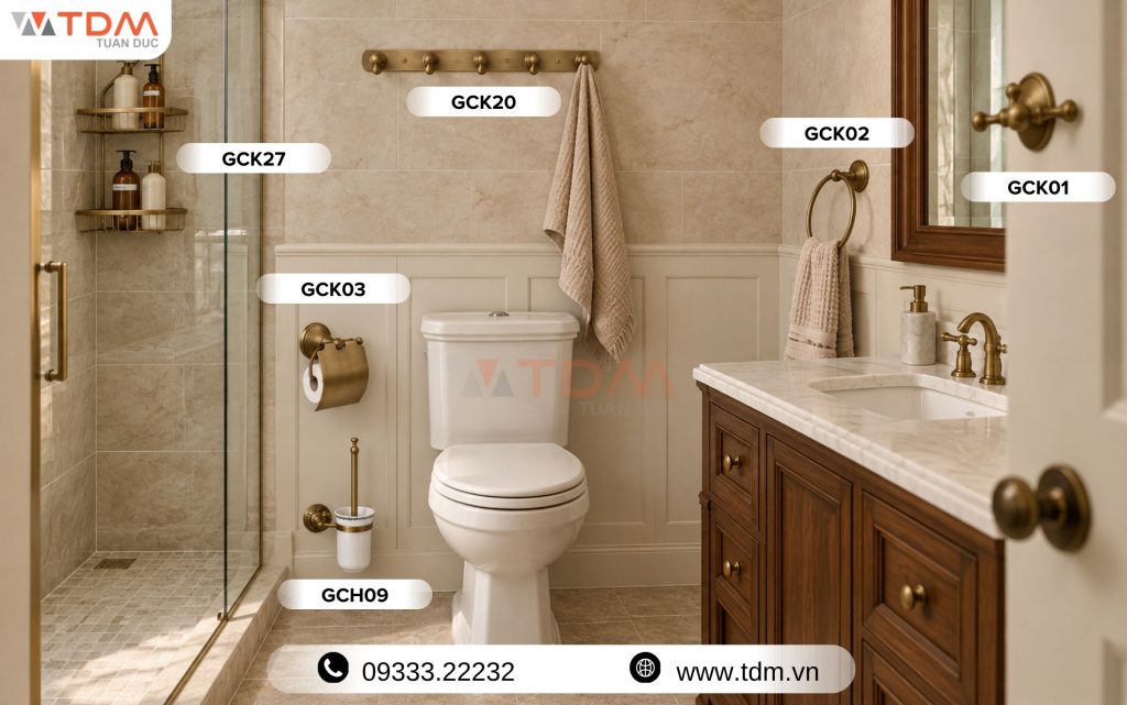 Phụ kiện phòng tắm Kanly bằng đồng cổ đúc nghệ thuật giá tốt