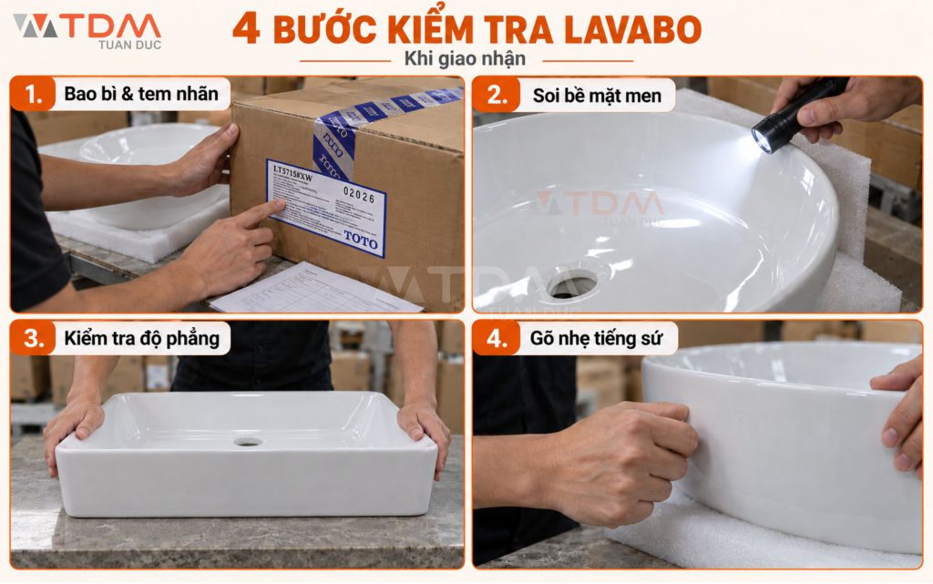 4 bước kiểm tra chậu Lavabo khi giao nhận hàng chống ngầm nứt sứ hay hàng giả