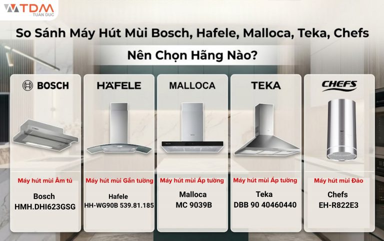 So sánh máy hút mùi Bosch - Hafele - Malloca - Teka - Chefs - Nên chọn hãng nào?