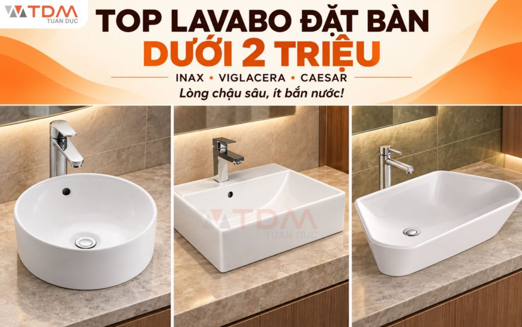 Top chậu rửa mặt đặt bàn bán chạy INAX - Caesar - Viglacera lòng chậu sâu dưới 2 triệu đồng