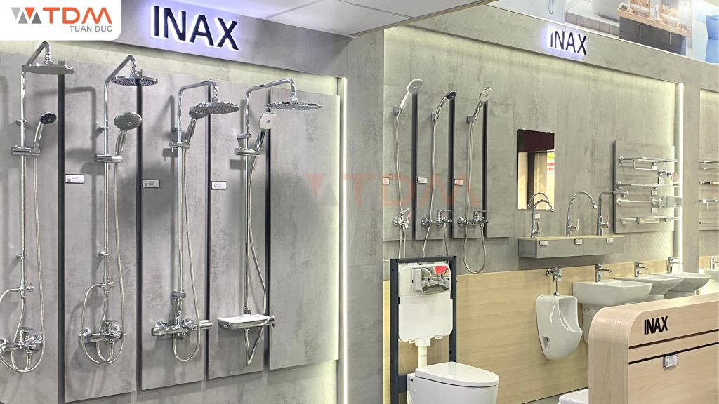 Trưng bày bồn cầu Aqua Ceramic, chậu lavabo, sen cây nóng lạnh INAX chính hãng giá rẻ tại khu vực àu Bàng, Dầu Tiếng, Chơn Thành, Đồng Xoài